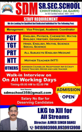Teaching Job Opportunities at SDM Senior Secondary School, Chhithroli (M.Garh), Haryana