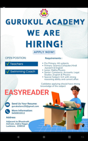 Exciting teacher Recruitment at Gurukul Academy, lucknow, Uttar Pradesh