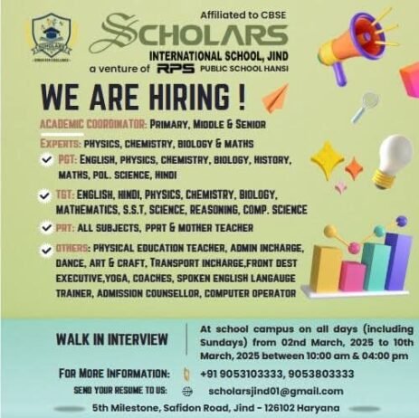 Job Opportunity at Scholars International School, Jind, Haryana