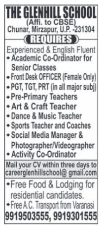 Job Opportunity at The Glenhill School, Mirzapur, Uttar Pradesh