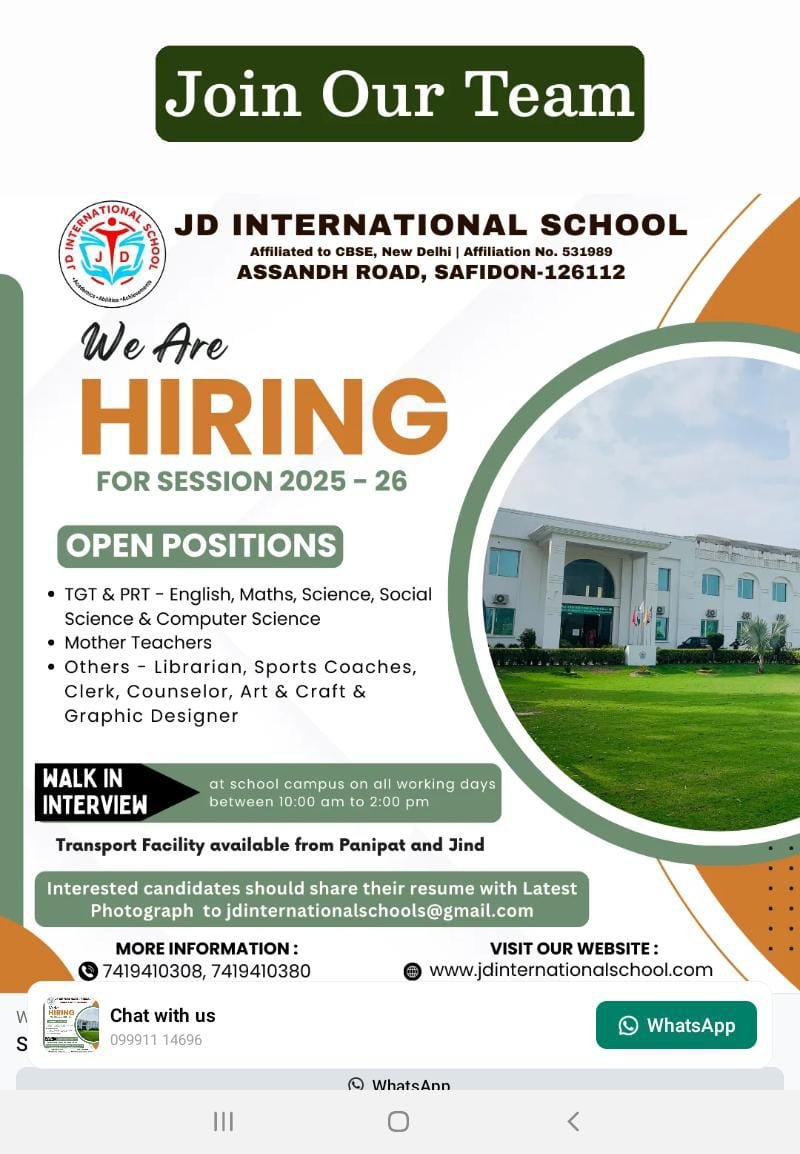 Job Opportunity at JD International School, Jind, Haryana