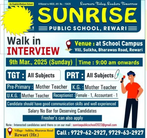 Explore Exciting Job Opportunities at Sunrise Public School, Rewari, Haryana