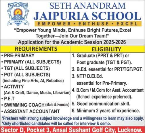 Teaching Opportunities at Seth Anandram Jaipuria School, Lucknow, UP