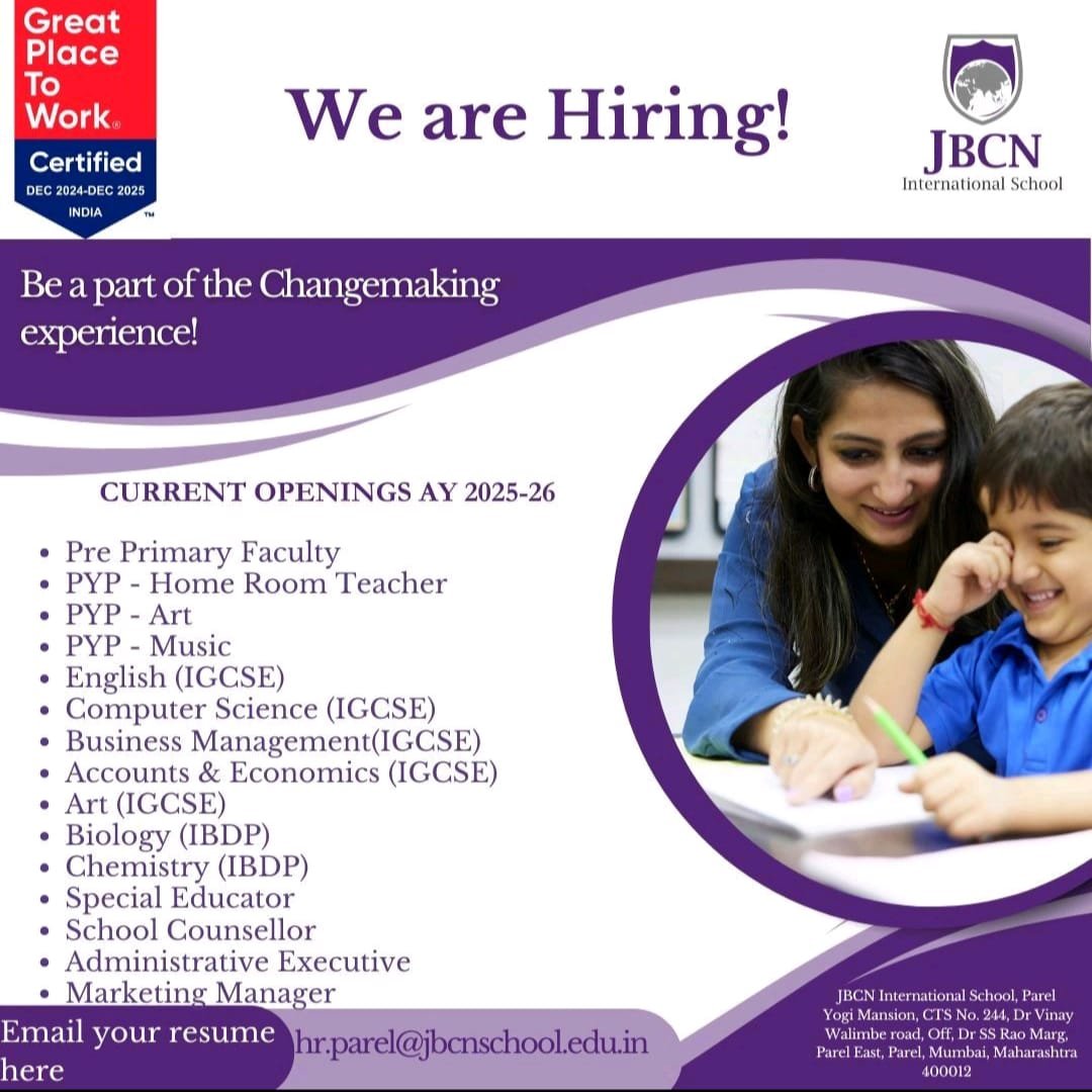 Teacher Vacancies at JBCN International School, Maharastra, Mumbai