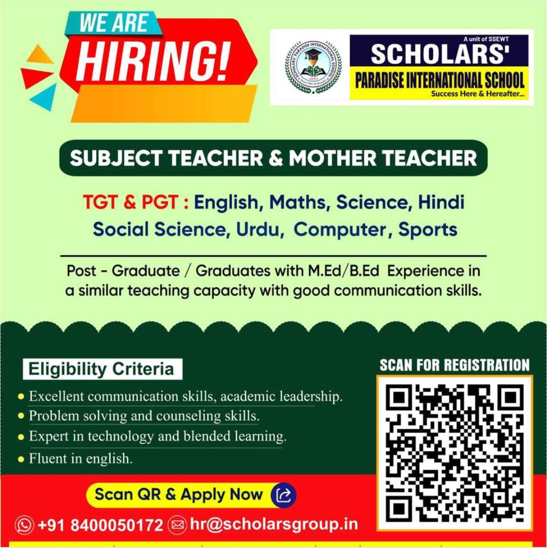 Teaching opportunity at Scholars’ Paradise International School , Lucknow, Uttar Pradesh