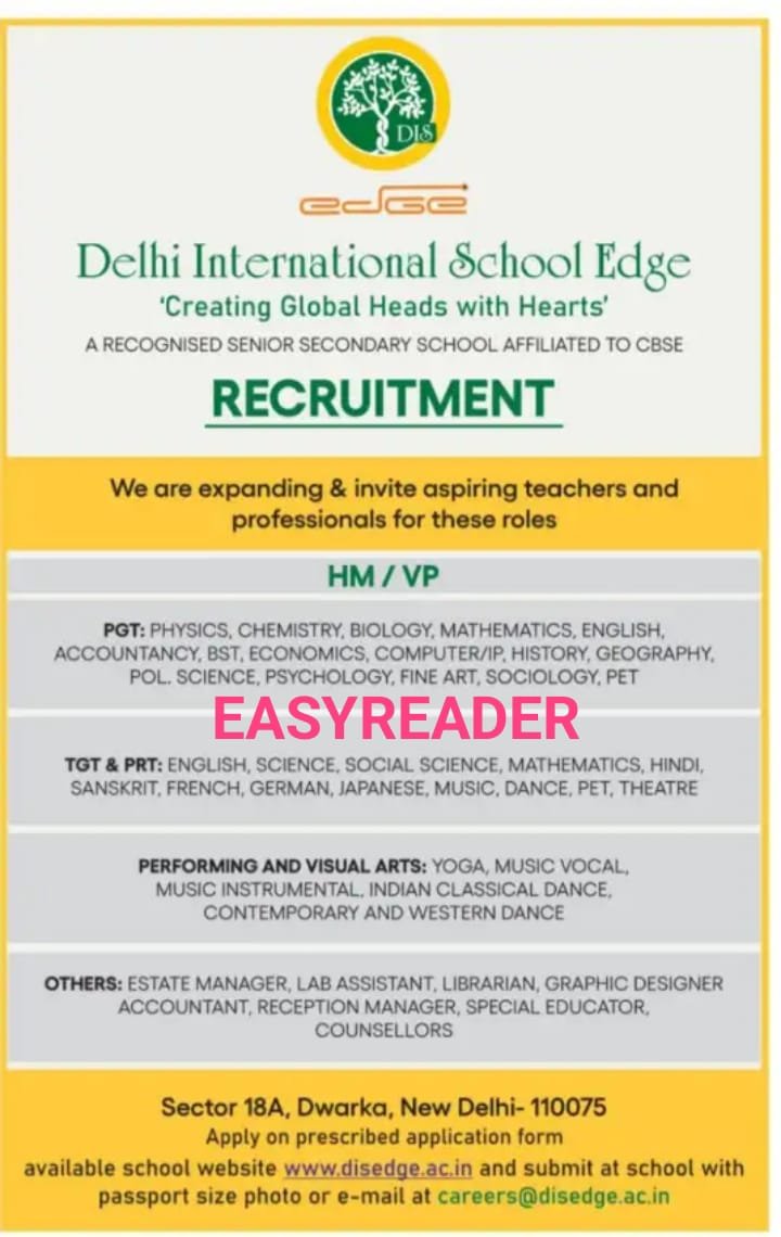 Teaching job in Delhi International School Edge ,Dwarka ,South West Delhi