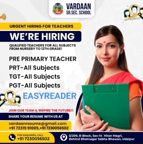 Job Opportunity at Vardaan Sr. Sec. School, Udaipur, Rajasthan