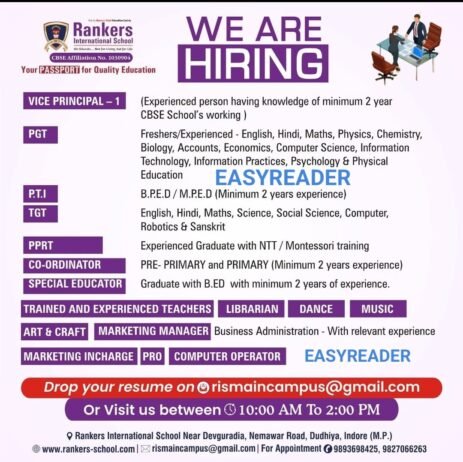 Job Opportunity at Rankers International School, Indore, Madhya Pradesh