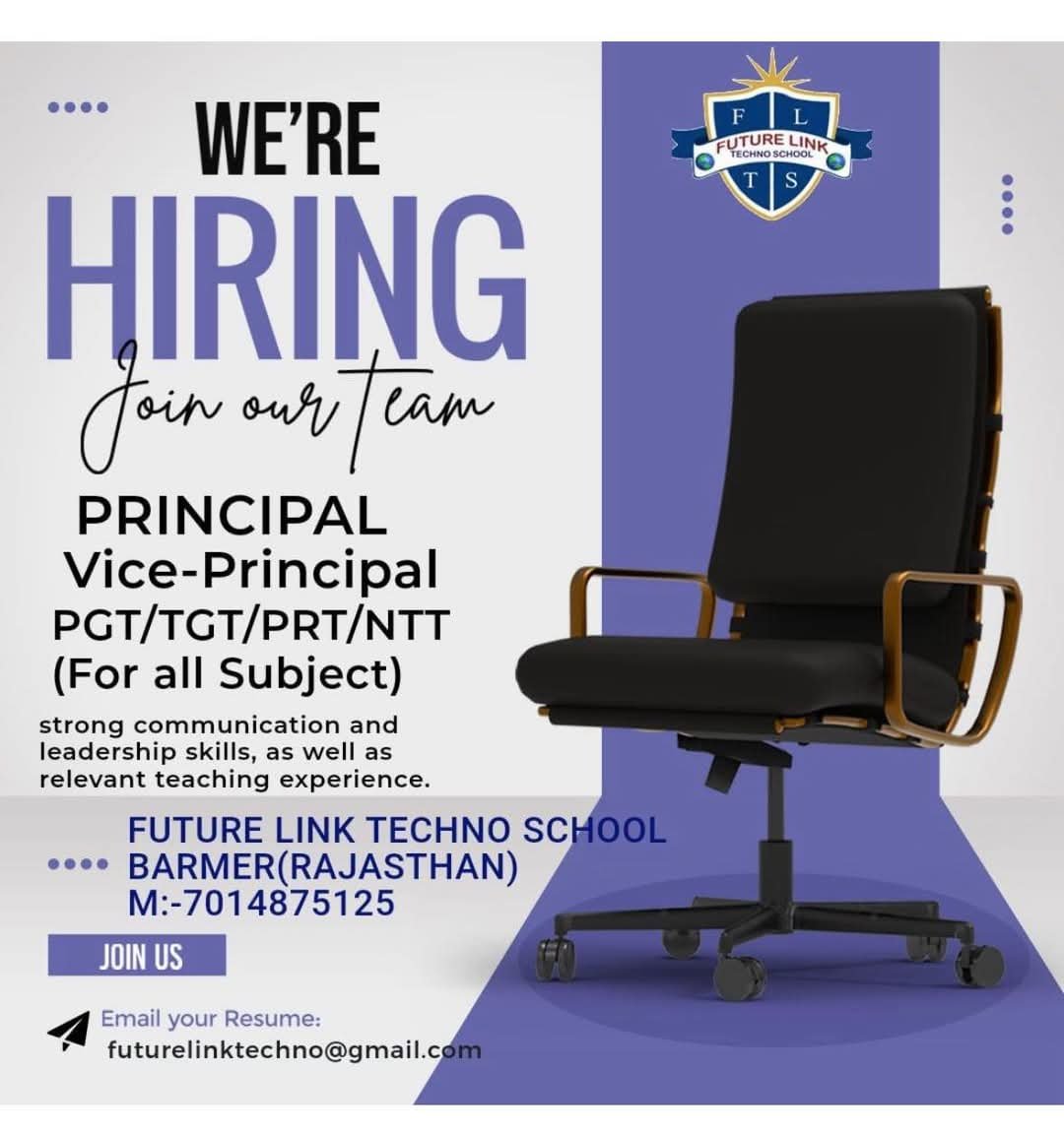 Teacher Recruitment at Future Link Techno School, Barmer (Rajasthan)