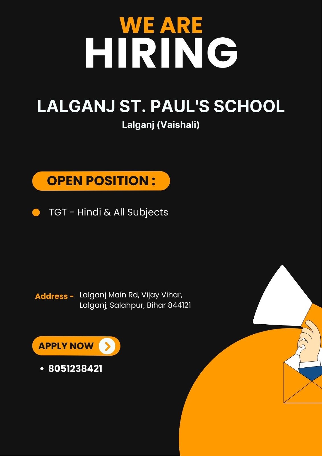 Job Opportunity at Lalganj St. Paul’s School, Lalganj , Bihar