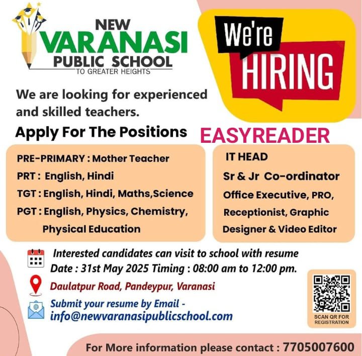 Teaching job in Pandeypur/New Varanasi Public School, Pandeypur, Varanasi