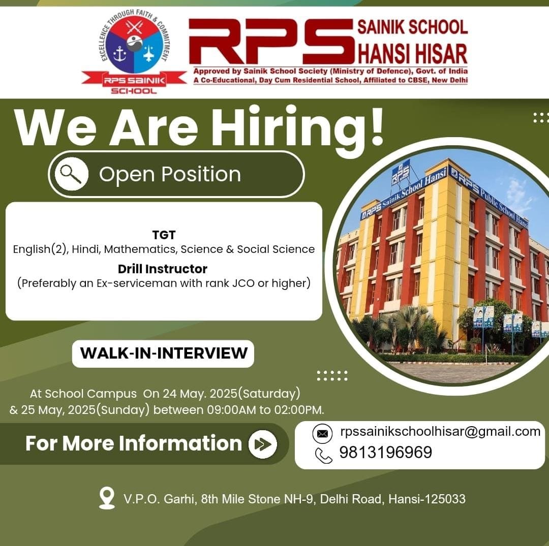 Teaching Job in Hansi, RPS Sainik School Hansi, Hisar, Haryana