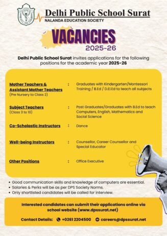 Teaching job in  Delhi Public School Surat, Choriyasi, Surat, Gujarat