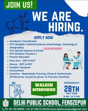 Teaching job in Ferozepur |  Delhi Public School, Ferozepur, Punjab