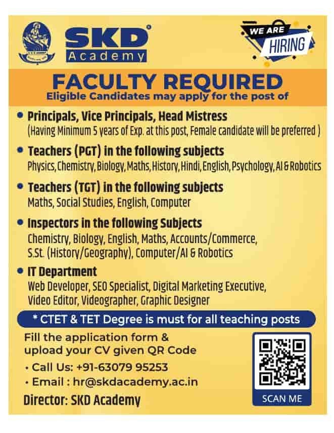 Teaching opportunity in Lucknow | SKD Academy, Lucknow, UP