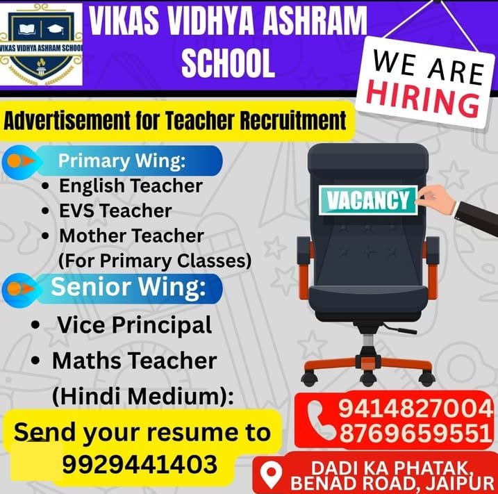 Teachers Job in Jaipur | Vikas Vidhya Ashram School, Jaipur, Rajasthan