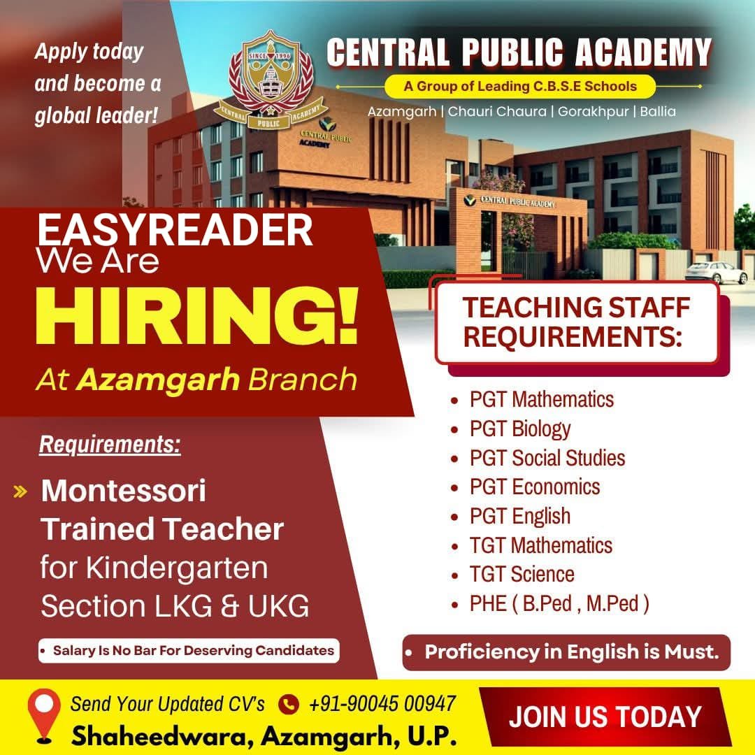 Teaching job in Azamgarh | Central Public Academy, Azamgarh, UP