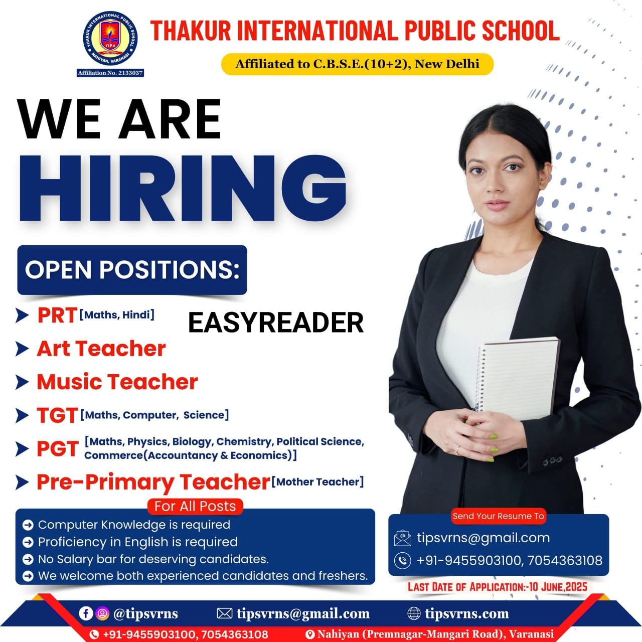 Teaching job in Varanasi | Thakur International Public School, Varanasi, Uttar Pradesh