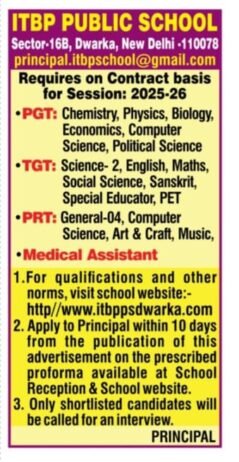 Teaching Job in Dwarka | ITBP Public School, New Delhi, Delhi