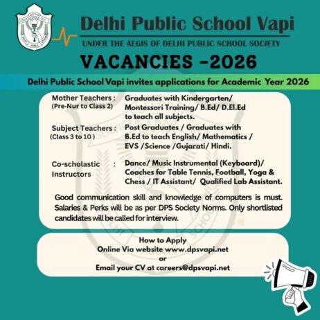 Teaching & Co-Scholastic Job Vacancies in Gujarat | Delhi Public School Vapi Recruitment